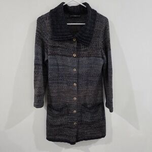 Peruvian Connection Womens Long Button Up Cardigan Size Small Striped Cozy Soft